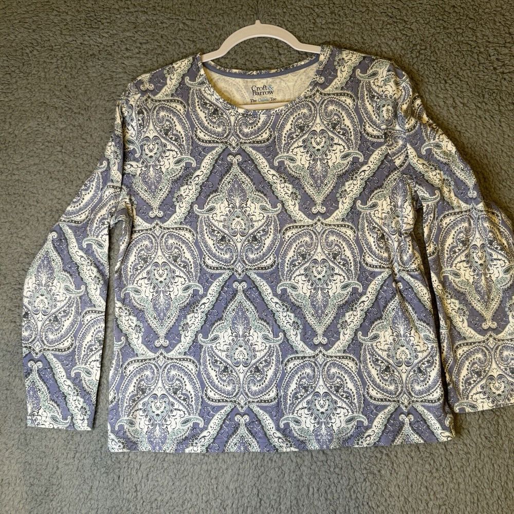 Croft & Barrow The Classic Tee Women's Long Sleeve Purple Paisley Cotton Large